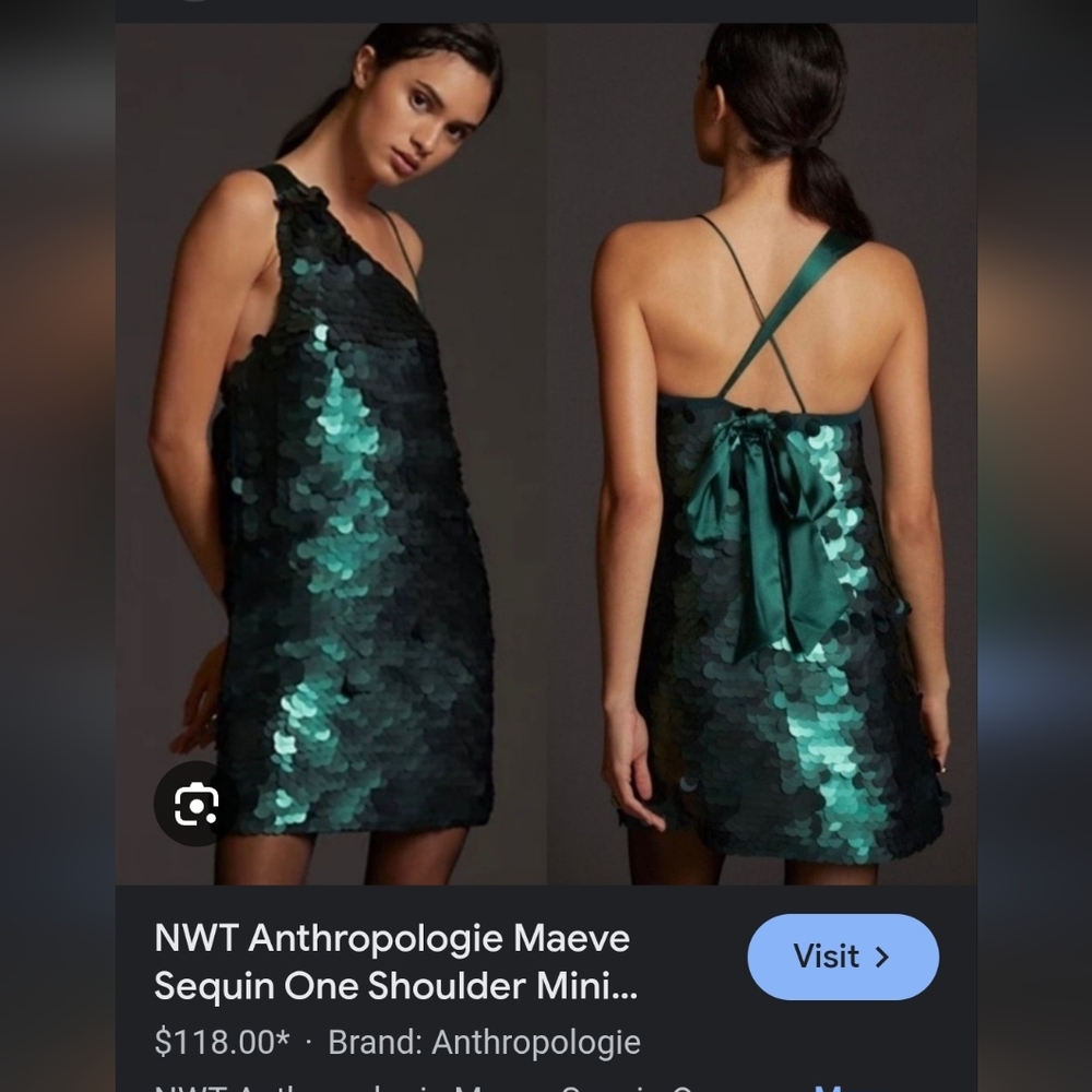 NWT Anthropologie Maeve Emerald Green Sequin One-Shoulder Mini Dress